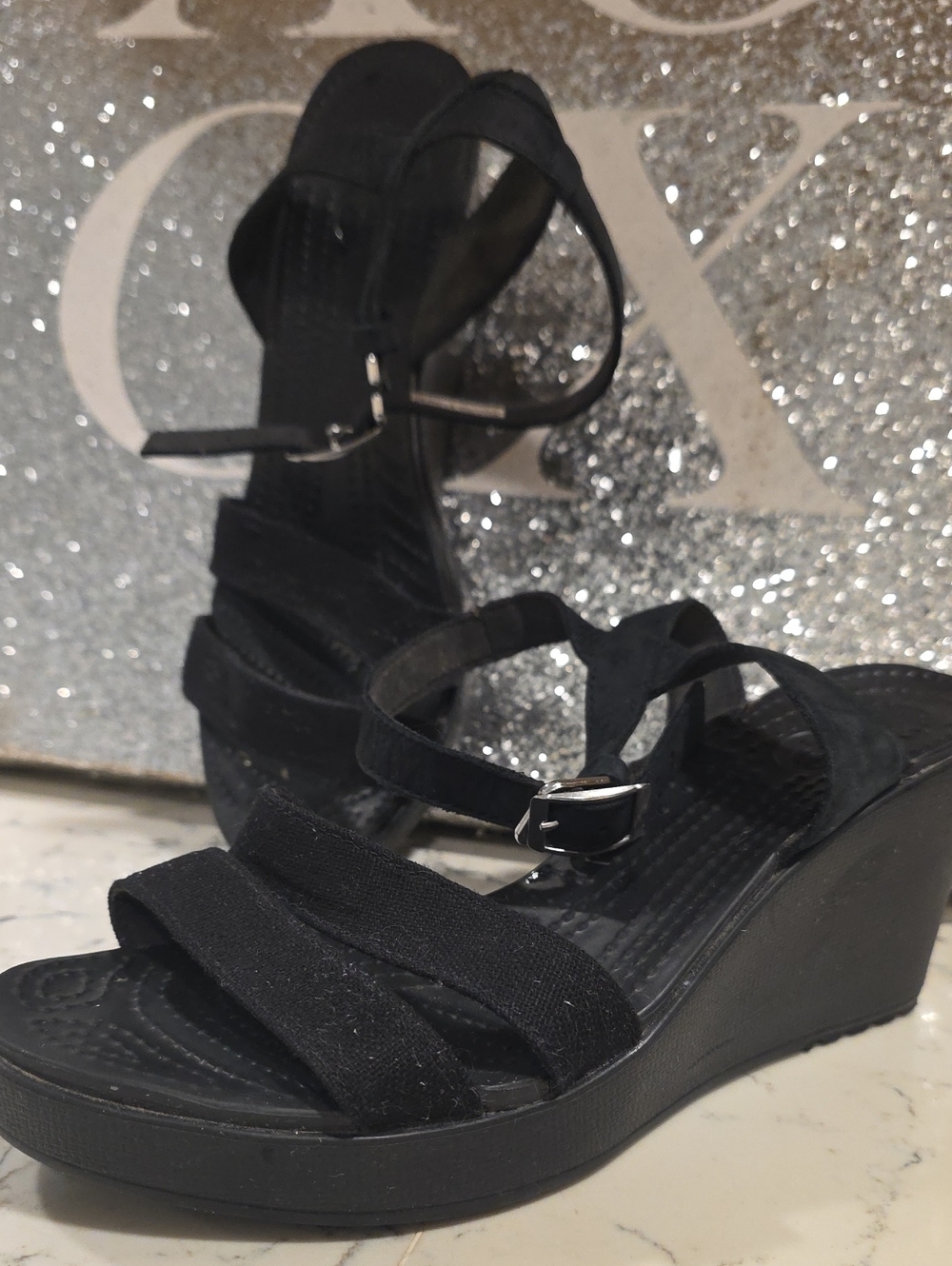 Black Women's Strappy Croc Comfort Sandals